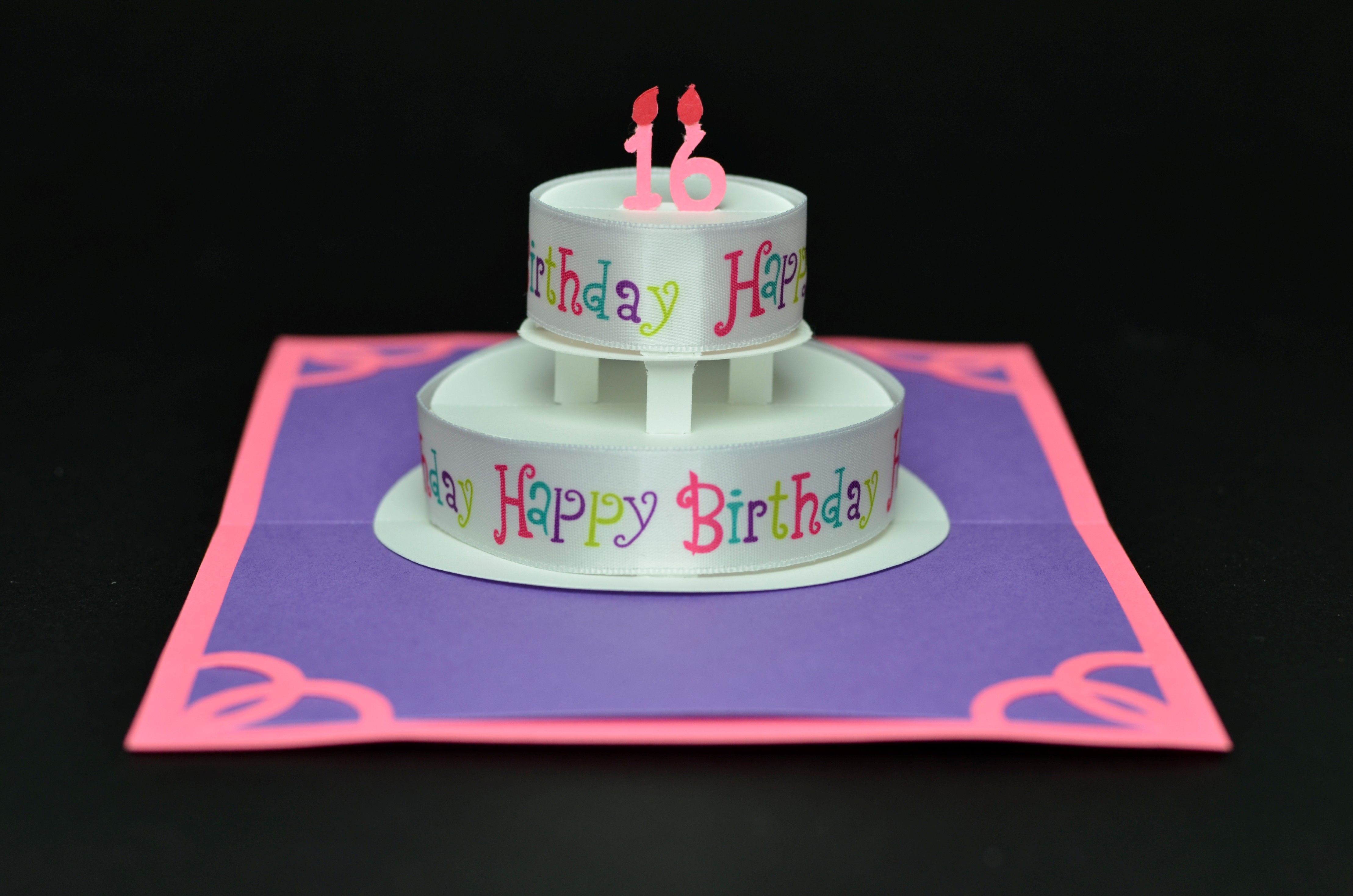Round Birthday Cake Pop Up Card With "Happy Birthday" Ribbon - Creative Pop Up Cards