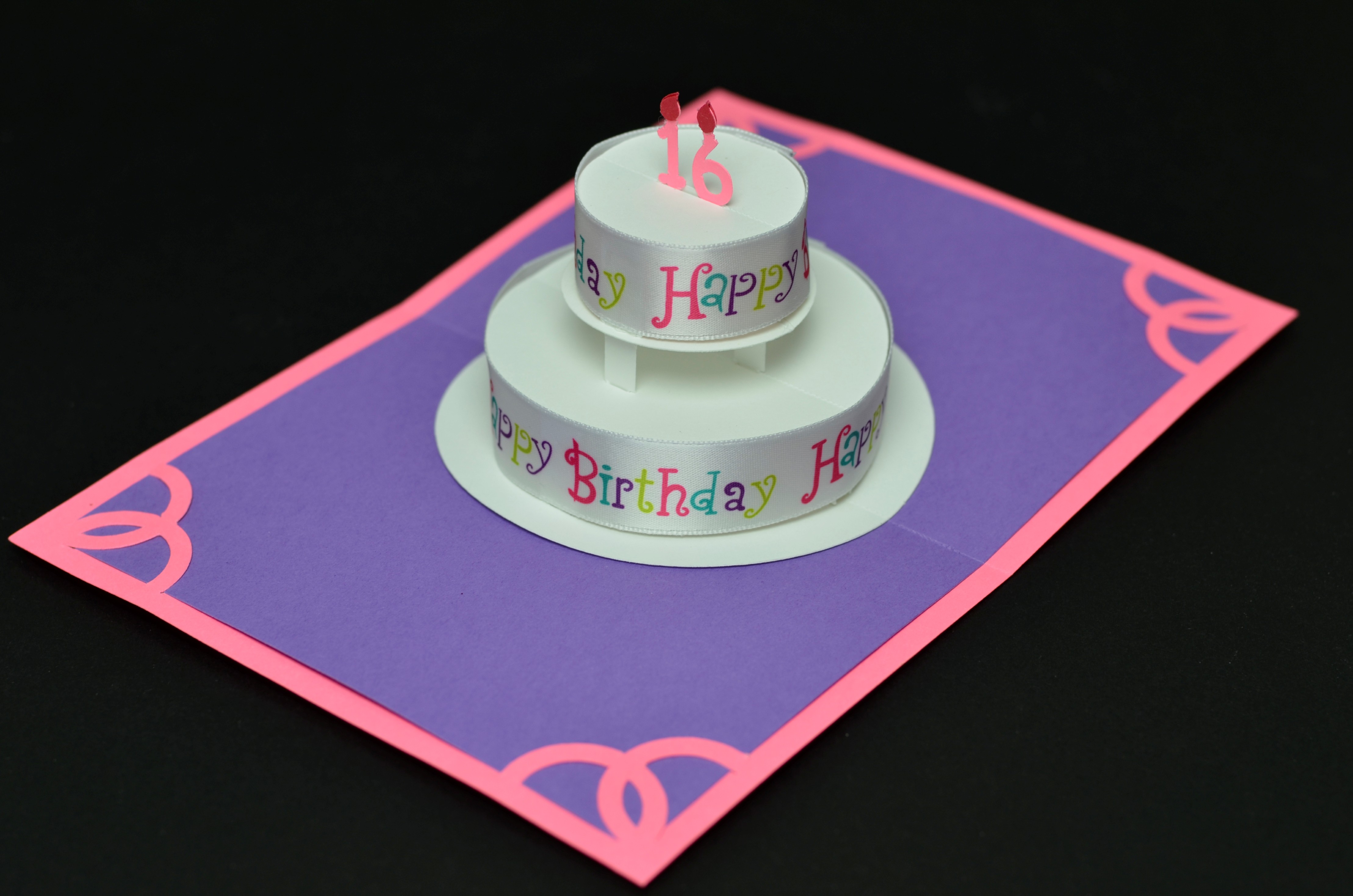Round Birthday Cake Pop Up Card With "Happy Birthday" Ribbon - Creative Pop Up Cards